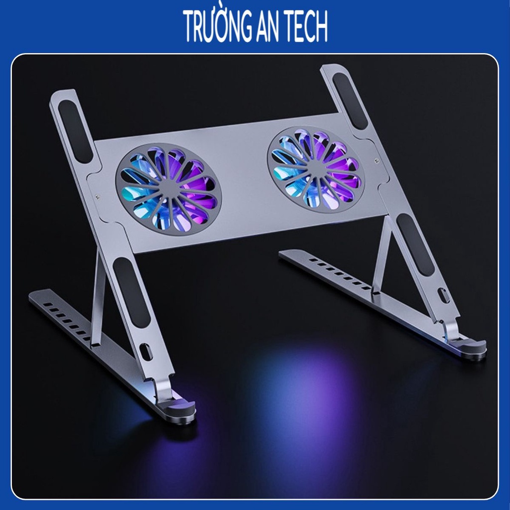 P11F Giá đỡ laptop nhôm cao cấp, 8 mức độ điều chỉnh độ cao dốc, 2 quạt tản nhiệt LED RGB cao cấp cho máy 11 - 17 inch.