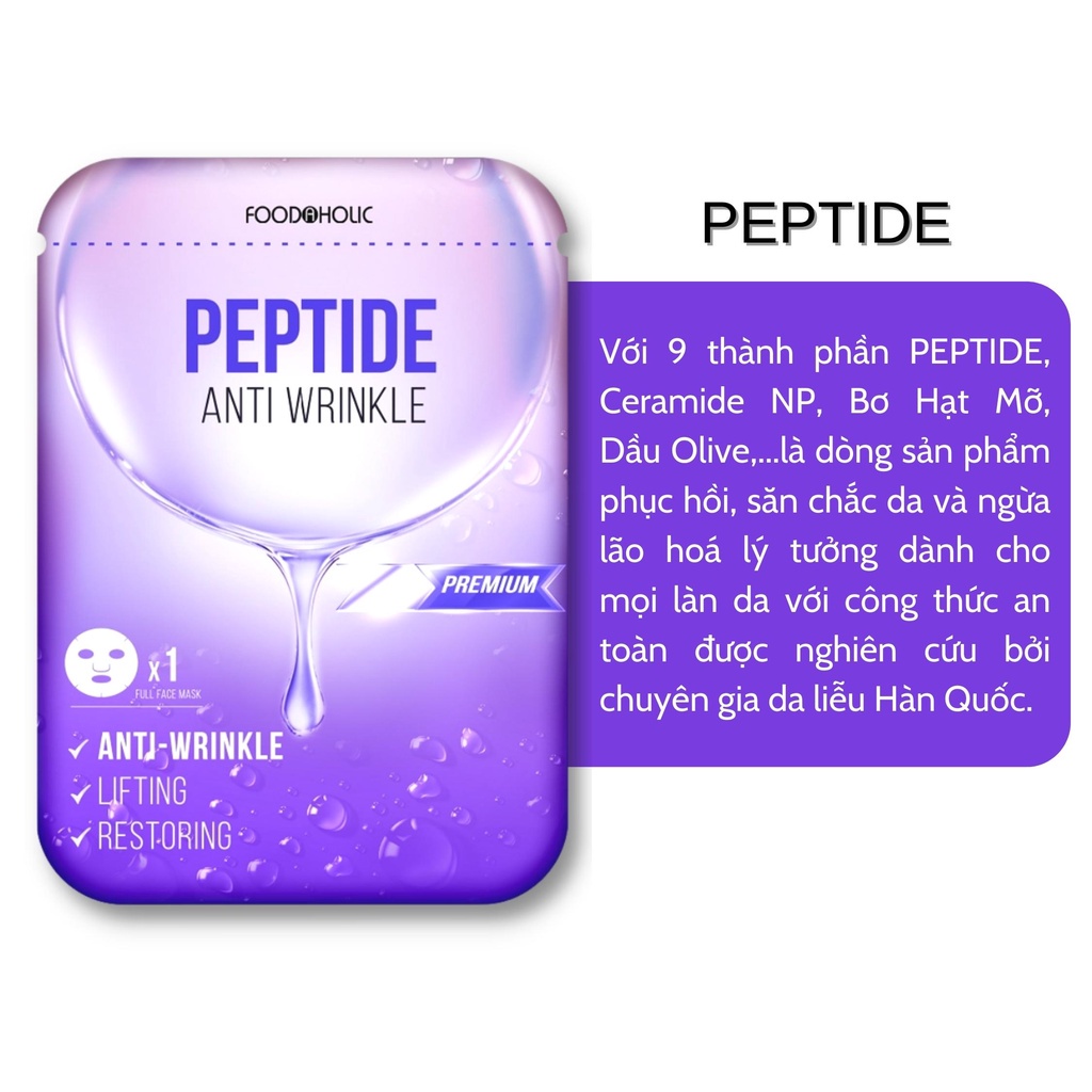Combo 5 miếng Mặt nạ giúp trẻ hoá, lắp đầy vết nhăn Foodaholic Peptide Anti Wrinkle Mask 23ml - PEPTIDE