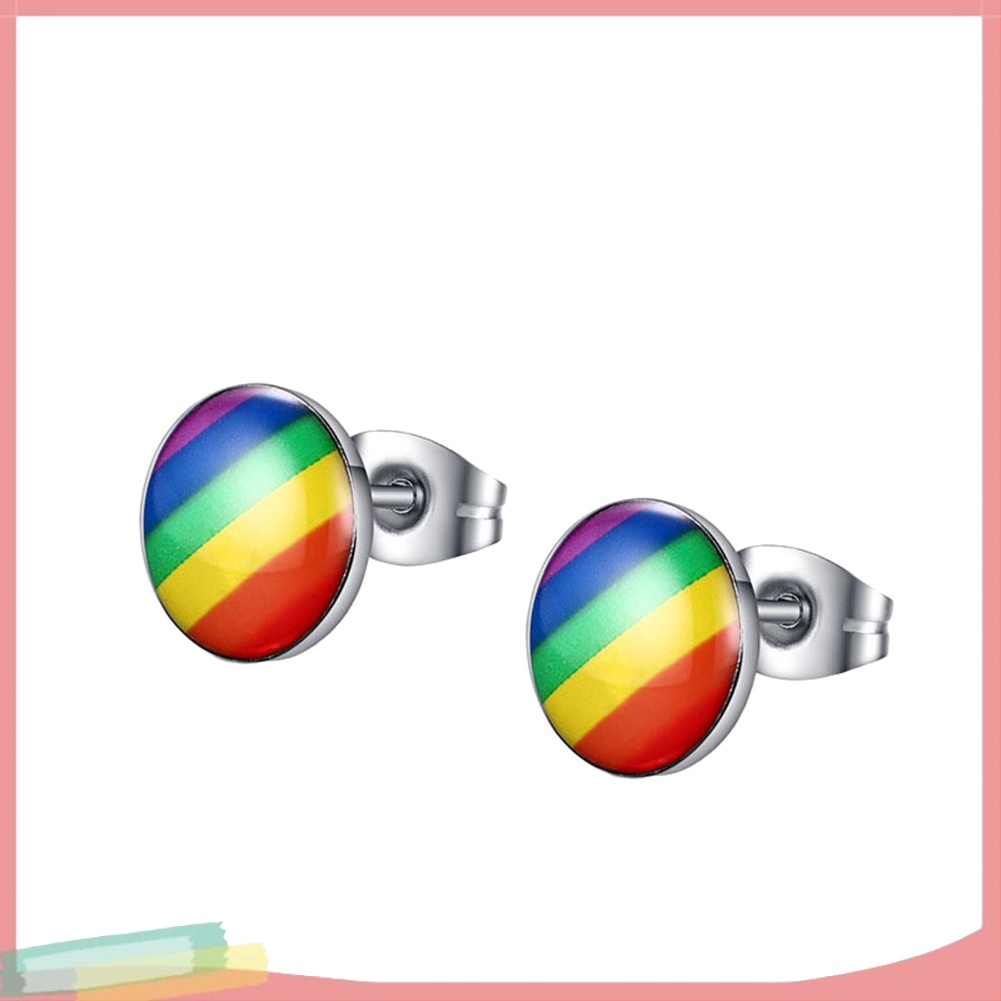 Đôi khuyên tai hình tròn màu cầu vồng thời trang cho nữ