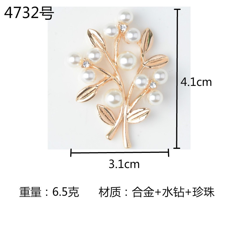 (1 cái)Cành lá kim loại phối ngọctrai 31*41mm, nguyên liệu làm trâm cài tóc cổ trang, nguyên liệu diy