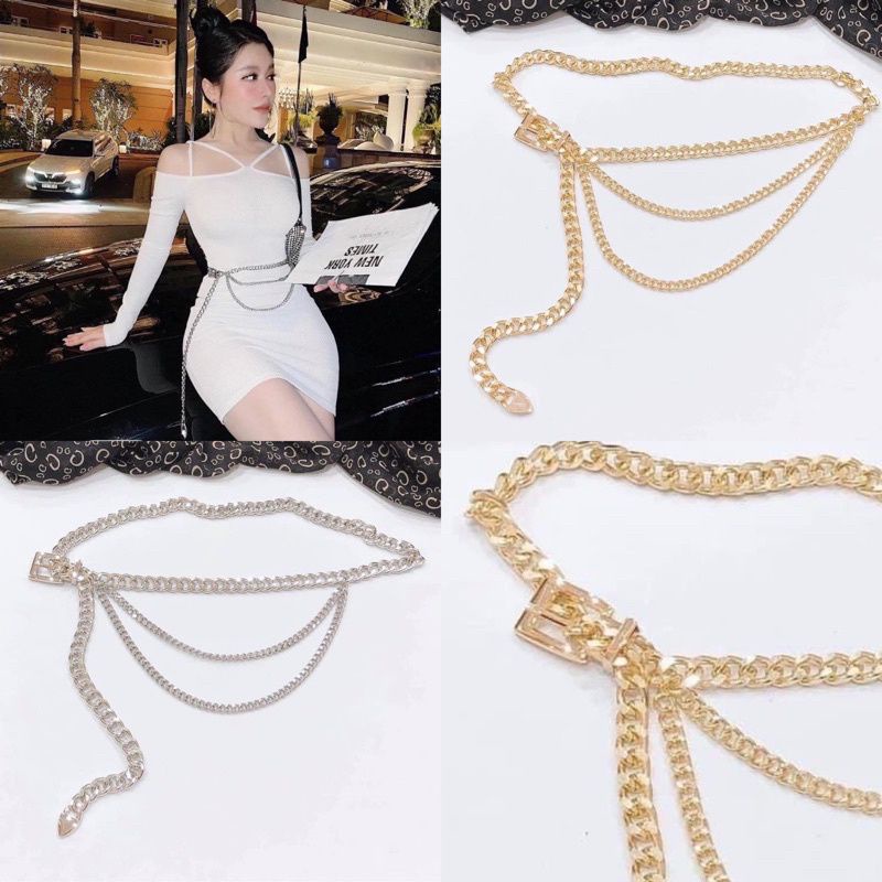 🌸 Dây nịt xích 🌿 Freesize khoá cài tuỳ chỉnh 🌿 2 màu : Trắng - Vàng