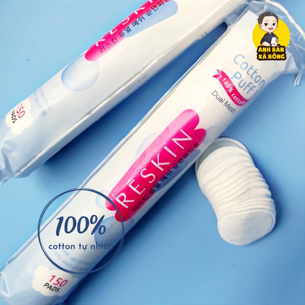 Bông tẩy trang RESKIN Dual Mesh 100% Cotton 3 lớp