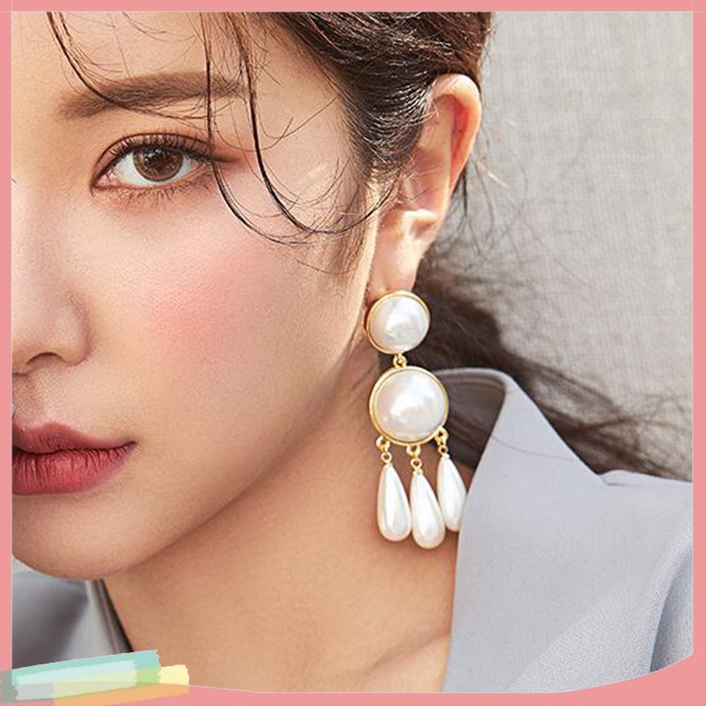 Bông tai giọt nước đính hạt ngọc trai nhân tạo kiểu dáng vintage
