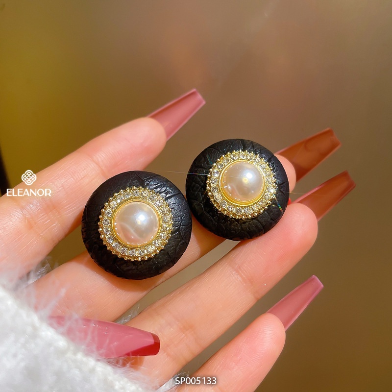 Bông tai nữ chuôi bạc 925 Eleanor Accessories gắn ngọc nhân tạo viền đen đính đá phụ kiện trang sức 5133