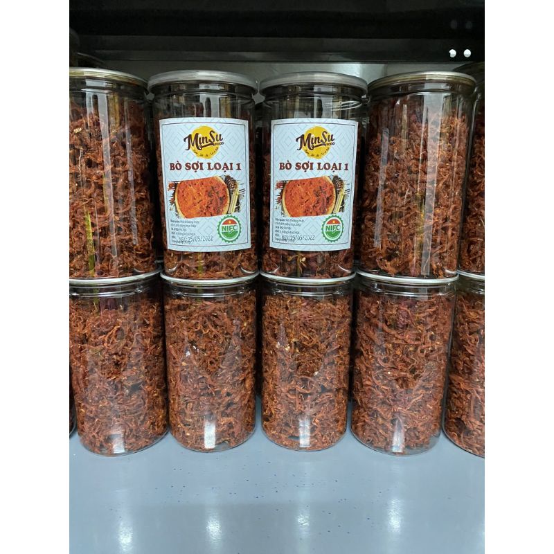 KHÔ BÒ SỢI hũ 300g thơm ngon đậm vị, đồ ăn vặt nhà làm freeship tại Hà Nội