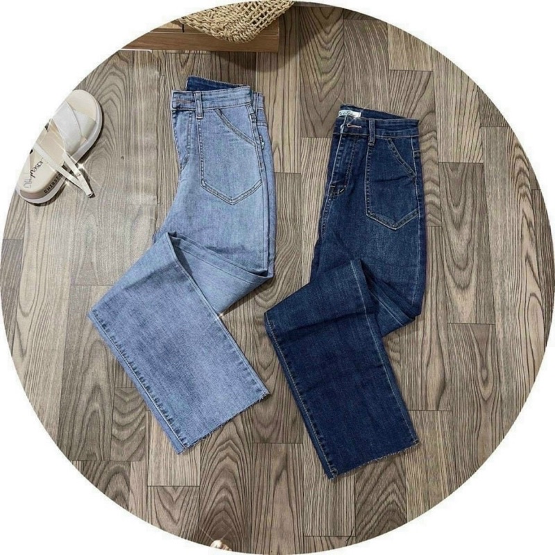 Quần jeans ống đứng túi dán lưng cao chất giãn mềm phong cách hiện đại