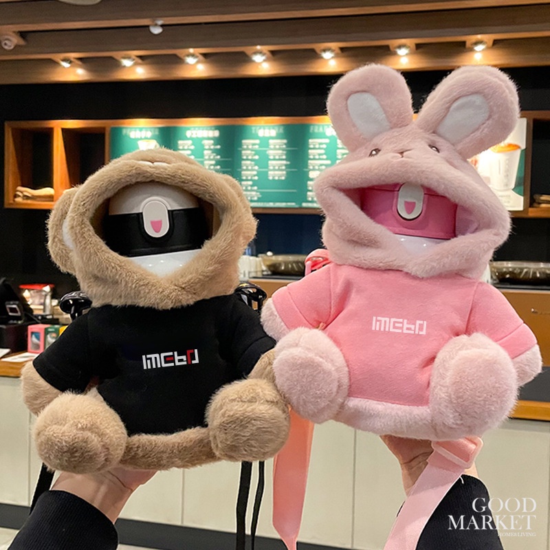 Bình Nước Giữ Nhiệt 450ml Bằng Thép Không Gỉ Hình Gấu Dễ Thương Kèm Ống Hút