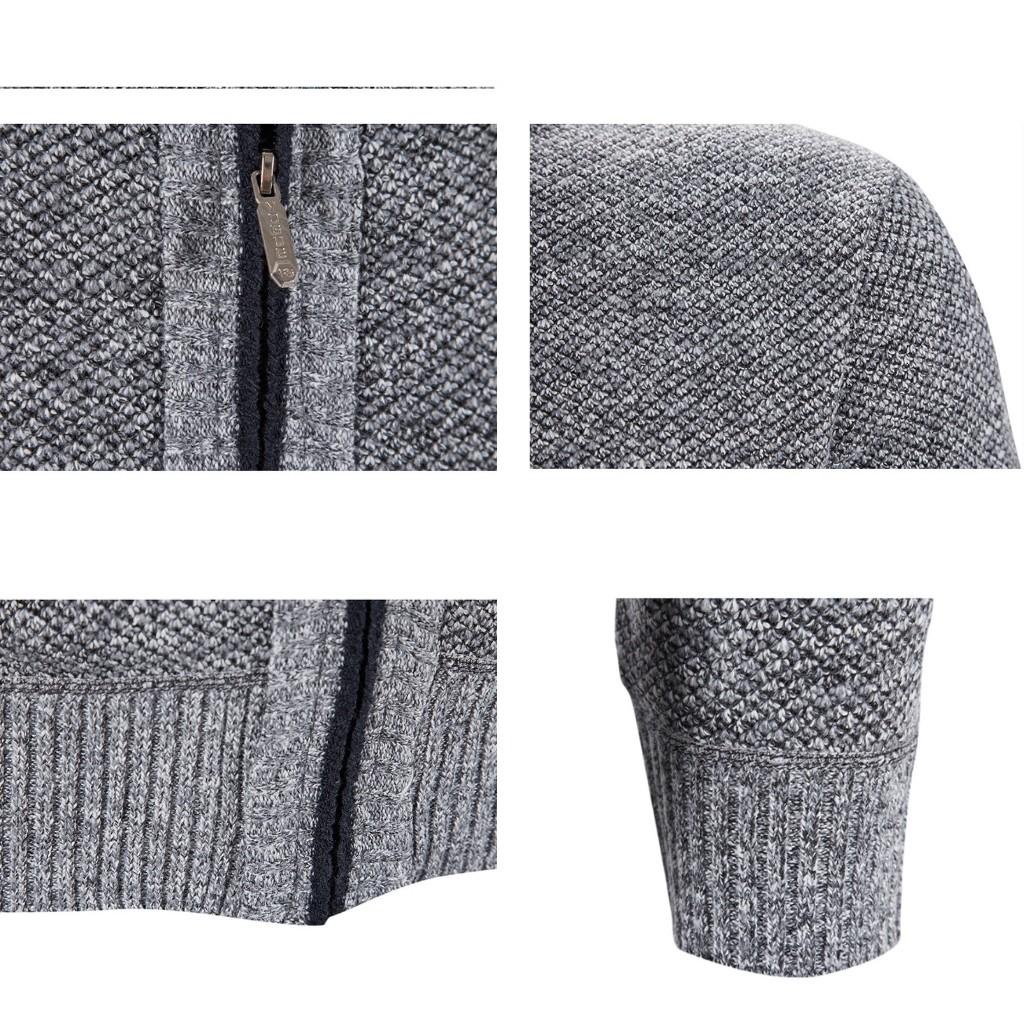 Áo len Nam Cardigan 2 lớp, áo khoác len khóa kéo lông cừu dày dáng rộng