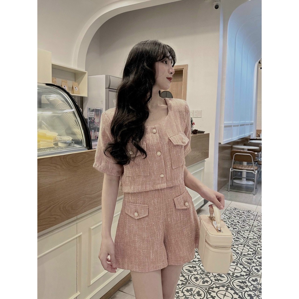 SET ÁO CROPTOP DẠ KÈM SHORT (KÈM VIDEO HÌNH THẬT)