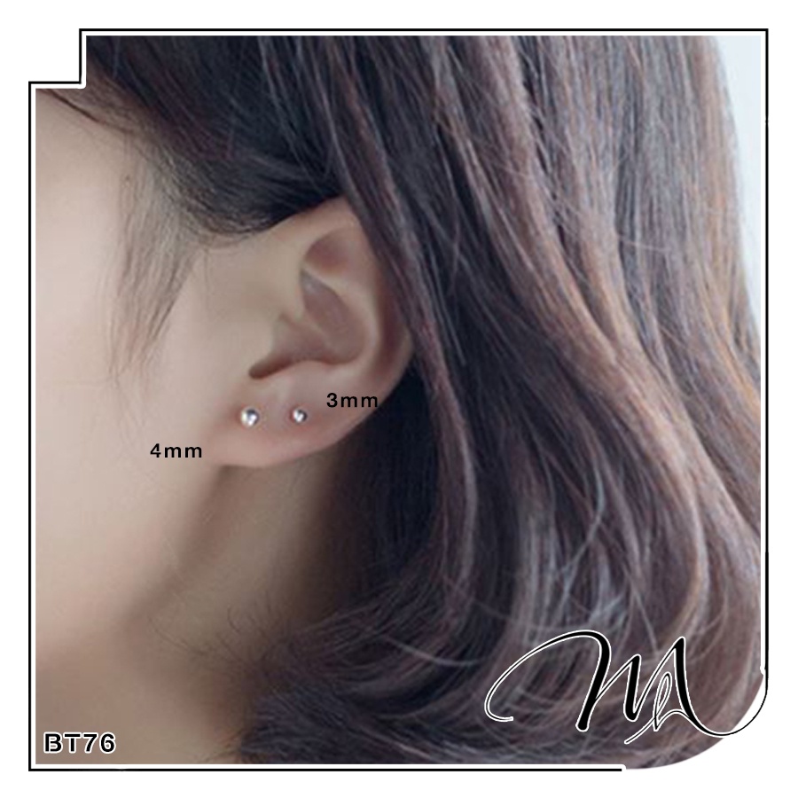 Bông tai nam nữ Unisex Titan hạt bi tròn nhỏ nhiều size - 1 cặp - Măng’s House BT76