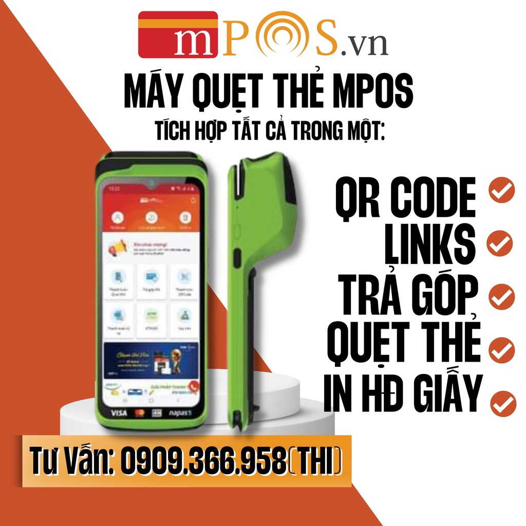 Máy Cà Thẻ/Quẹt Thẻ Mpos Hỗ Trợ Thanh Toán Mọi Loại Thẻ QR Code POS Có thanh toán MOTO SmartPos Pro