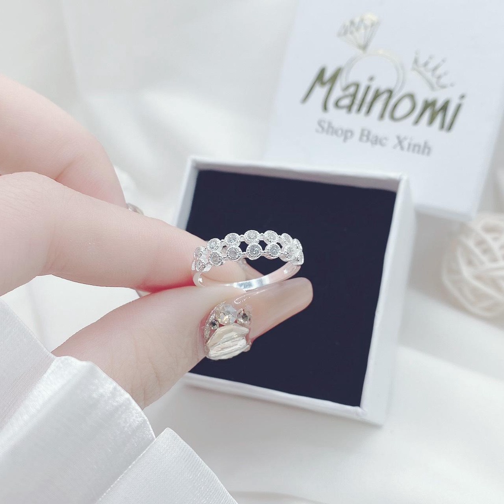 Nhẫn nữ dáng kép đá tròn cách điệu MAINOMI đơn giản nhưng đầy cuốn hút