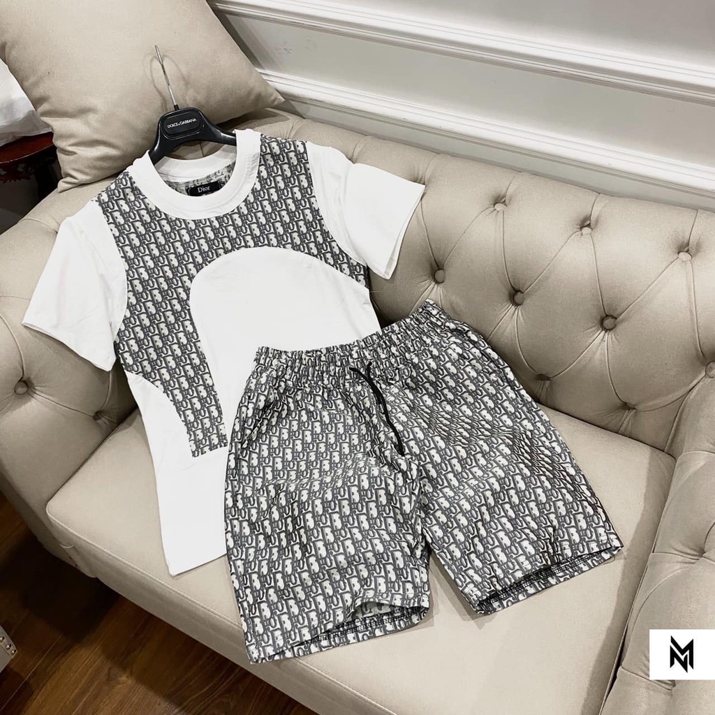 Bộ Phông Hè Cổ Tròn DIRO 2 Màu Phối Hoạt Tiết Thân Cá Tính, Cotton 100% Thoáng Khí Co Dãn