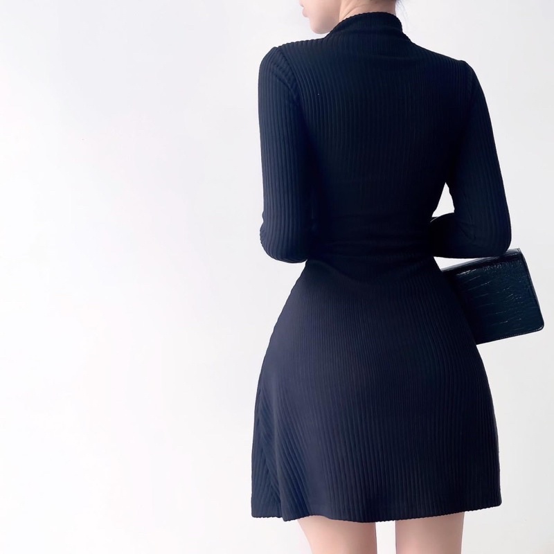 Đầm Xoè Ôm Body Dài Tay Chất Thun Gân CC070