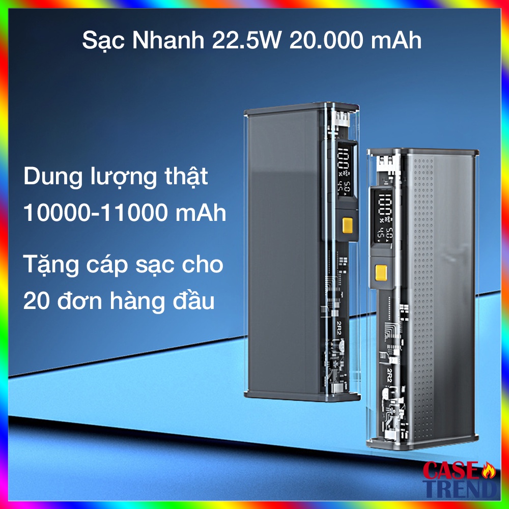 Pin Sạc Dự Phòng Trong Suốt 20000 mAh Sạc Nhanh 22.5W PD 3.0 Dung Lượng Thật 11000 mAh