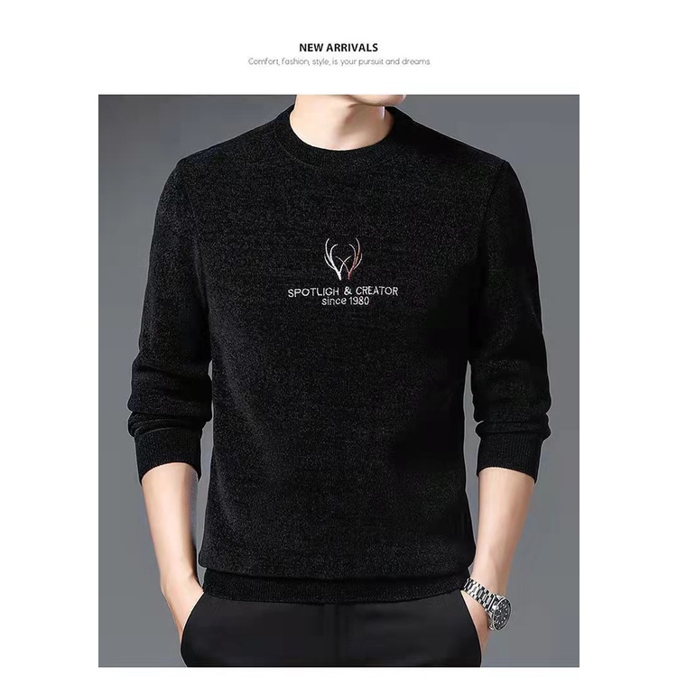Áo Sweater Cổ Tròn Lót Lông Cừu Dày Dặn Màu Sắc Đơn Giản Thời Trang Mùa Đông Cho Nam Giới