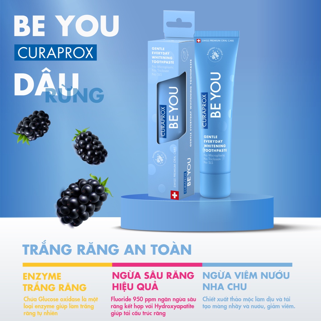 Kem đánh răng Curaprox BE YOU trắng răng tự nhiên 60ml [Dâu đen + Cam thảo]