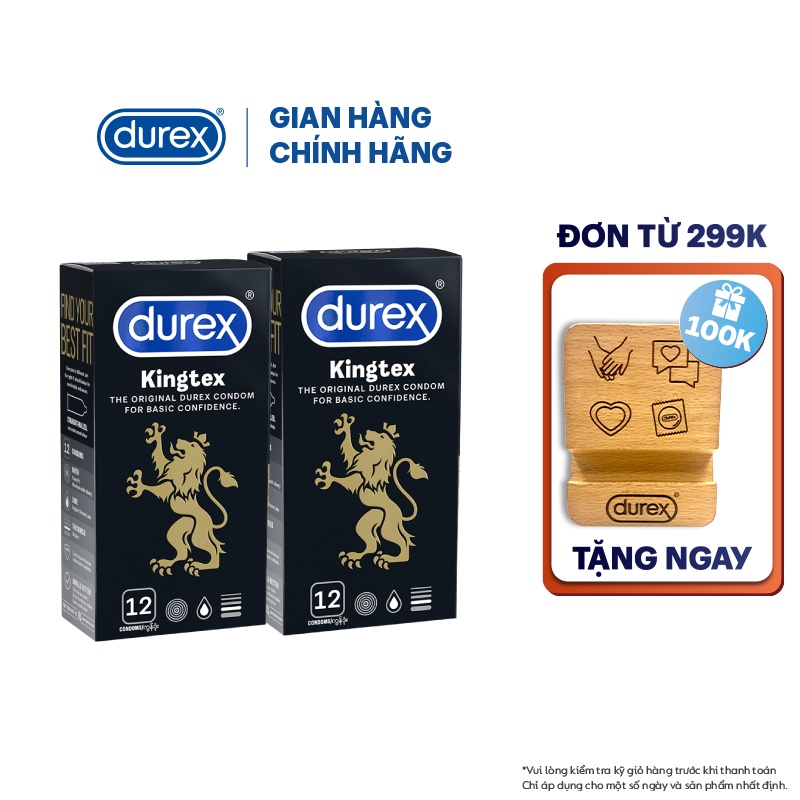 Bộ 2 hộp bao cao su Durex Kingtex ôm sát, bôi trơn (size 49mm, 12 bao/hộp)