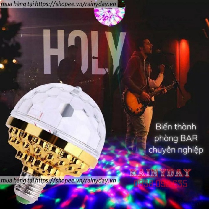Đèn led xoay 7 màu vũ trường nháy chớp theo nhạc bay phòng sân khấu hiệu ứng 360 độ kèm đui cắm E27