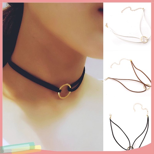 Vòng Cổ Choker Giả Da Lộn Trang Trí Vòng Khuyên Thời Trang Cho Nữ