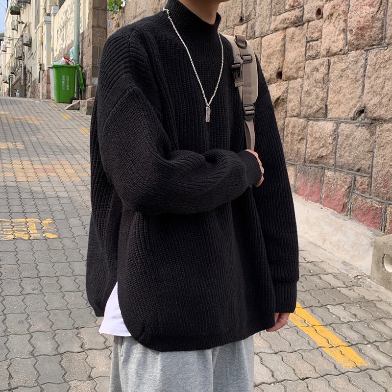Áo sweater Cổ Tròn Dáng Rộng Xẻ Tà Kiểu Hàn Quốc Thời Trang Mùa Đông Cho Nam