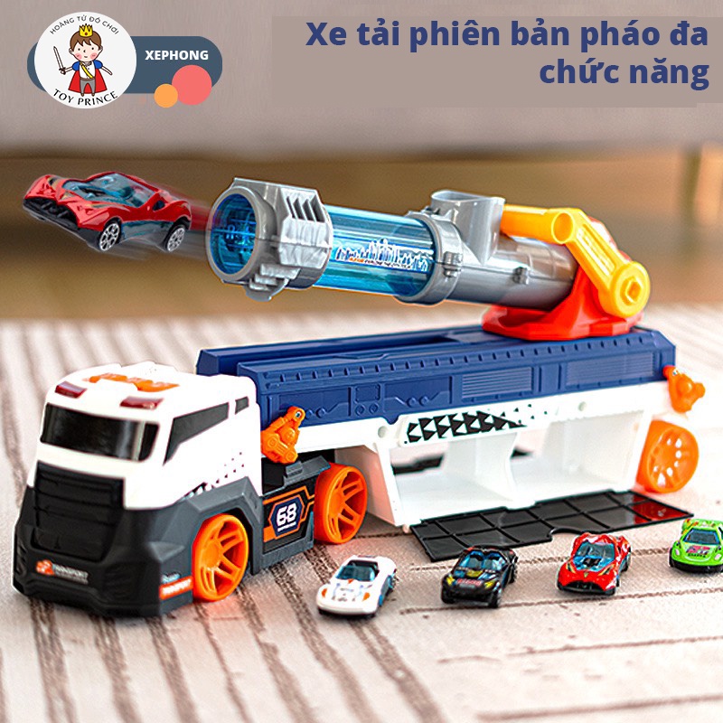 ĐỒ CHƠI Ô TÔ XE TẢI CHỨA BỆ PHÓNG KÈM 4 XE CON VÀ BÓNG TRÒN EVA PHÁT NHẠC ĐÈN LED CUỘC ĐUA KỲ THÚ