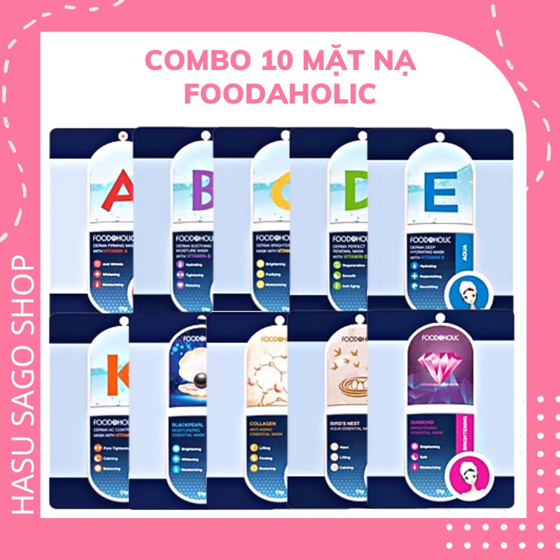 Combo 10 Miếng Mặt Nạ Foodaholic Essential Mask Cung Cấp VItamin, Dưỡng Chất Cho Da, Chăm Sóc Da Toàn Diện 23g Hàn Quốc