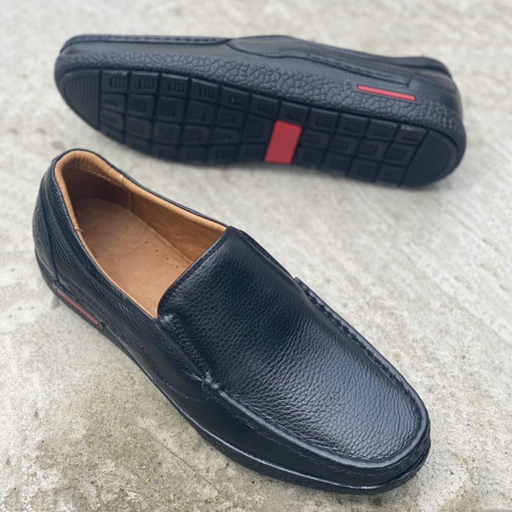 Giày slipon nam da bò vân hạt, giày lười nam da thật đế khâu chắc chắn - HT.NeO4474