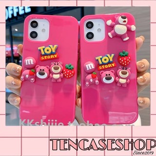 [ Mã 66 ] Ốp lưng ip chất bóng hồng neon kèm hoạ tiết gấu dâu lotso dành cho ip