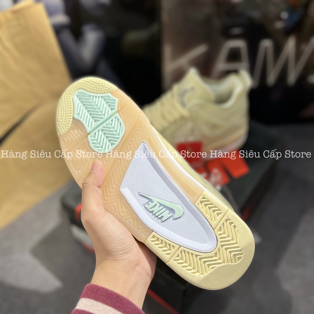 Giày Thể Thao Air Jordan 4 Off-White Sail Màu Vàng Nhạt JD4 Kem Cao Cấp