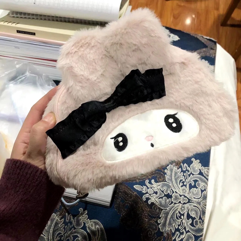 Túi Đựng Mỹ Phẩm Phủ Lông Hình Kuromi Melody