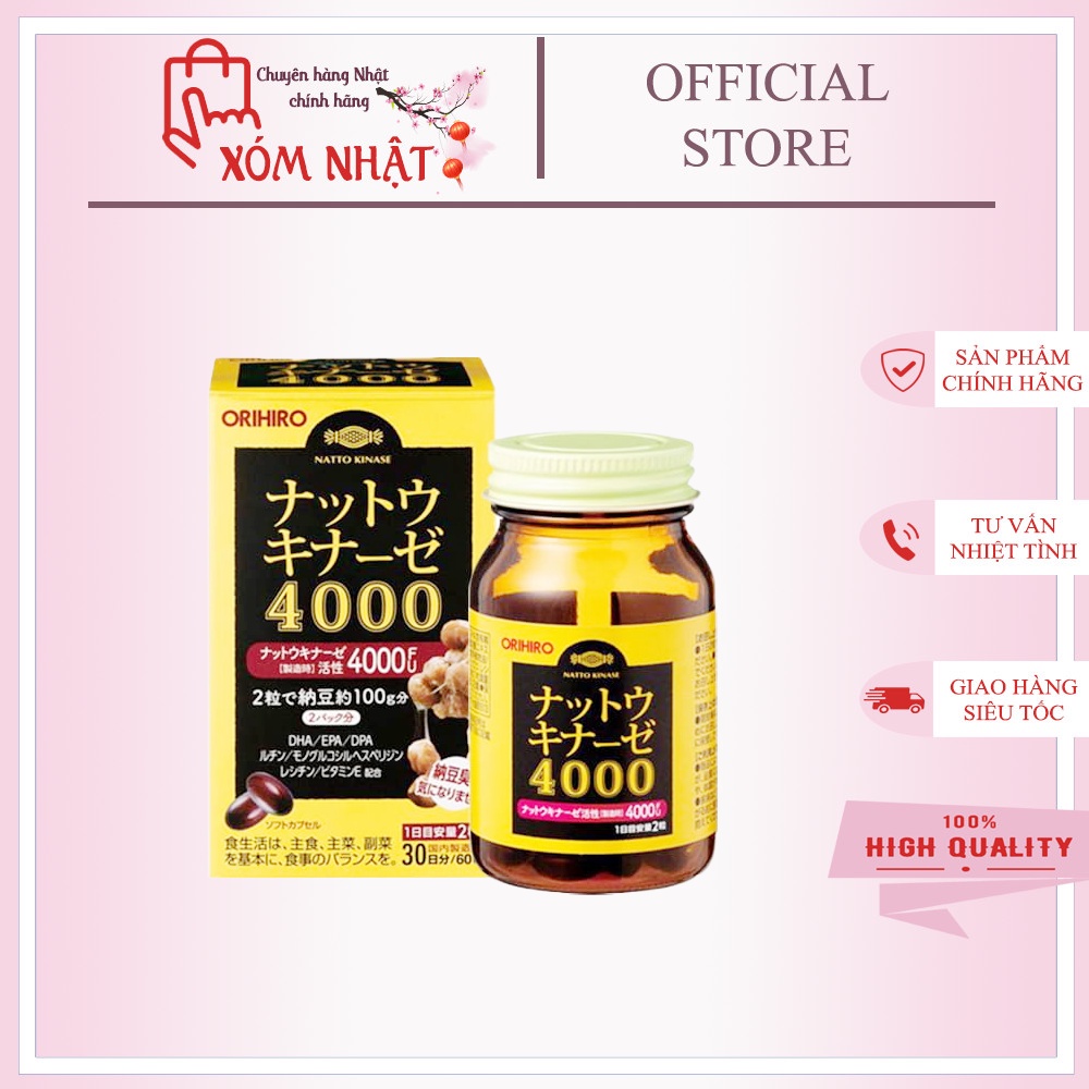 Viên uống phòng ngừa tai biến natto kinasse Orihiro 4000FU Nhật Bản