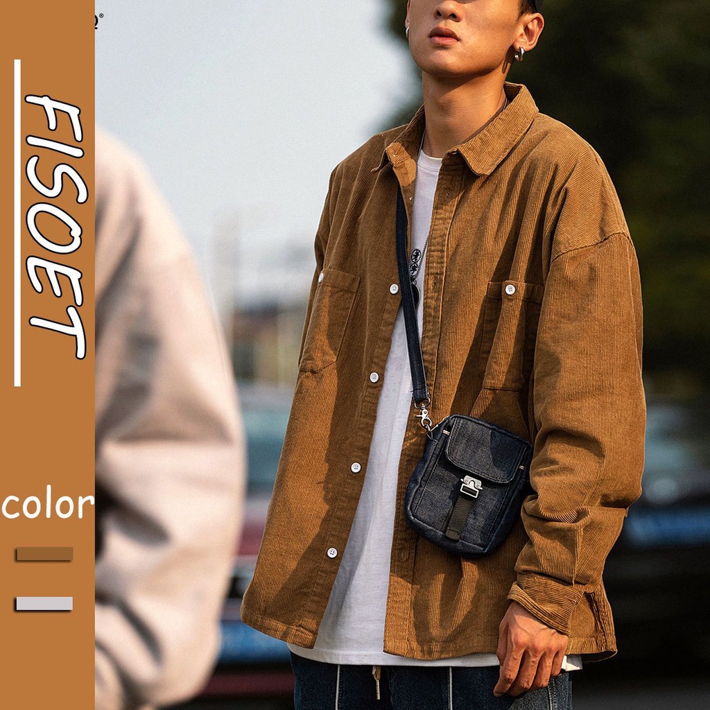 áo khoác bomber nam nỉ áo khoác dù gió Áo Khoác Sơ Mi Vải Nhung Mỏng Phong Cách retro Nhật Bản Cao Cấp Cho Nam