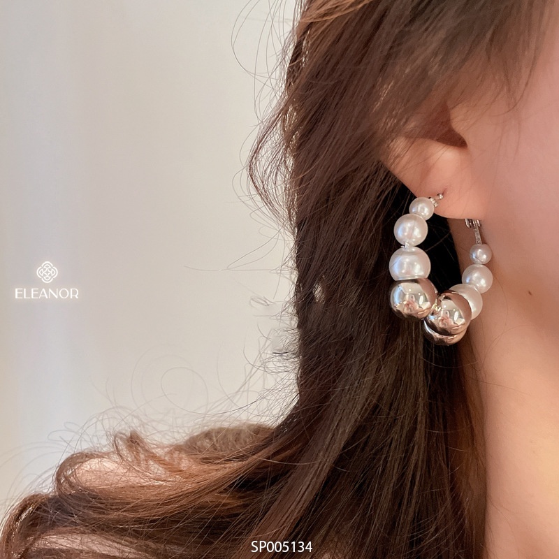 Bông tai nữ chuôi bạc 925 Eleanor Accessories gắn ngọc trai nhân tạo phối bi tròn phụ kiện trang sức 5134