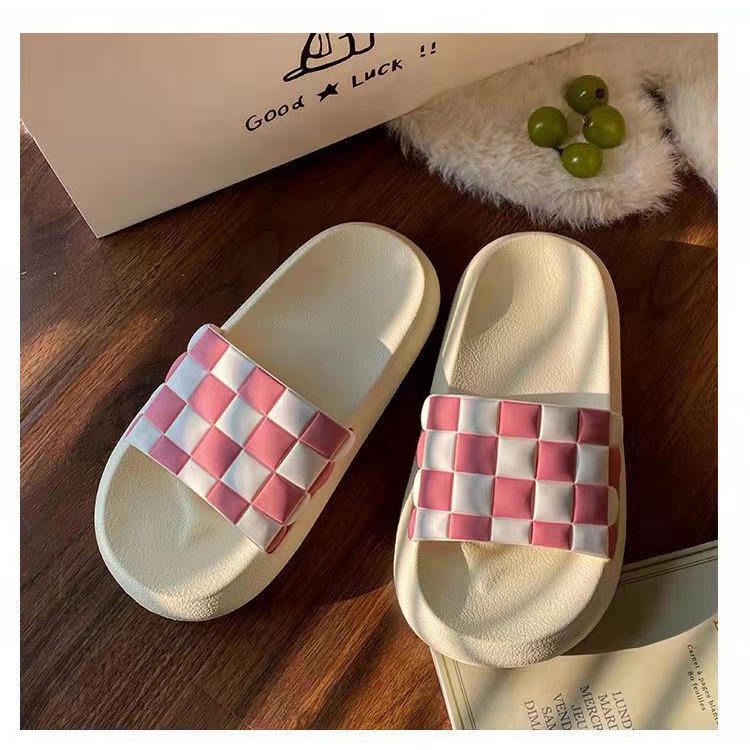 PunkyRabbit Dép Trượt Nonslip Mềm Mại Thoải Mái Nữ Đen Trắng Kẻ caro Mùa Hè Nền Tảng