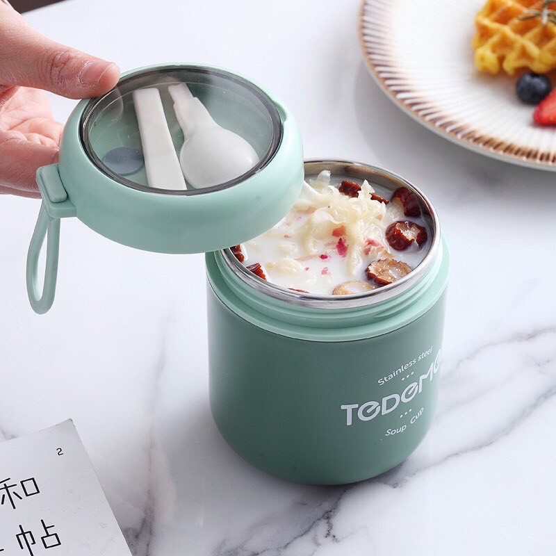 Cốc đựng canh, bình ủ cháo inox 304 TEDEMEI loại mới giữ nhiệt cực lâu Tặng Kèm Muỗng an toàn vệ sinh