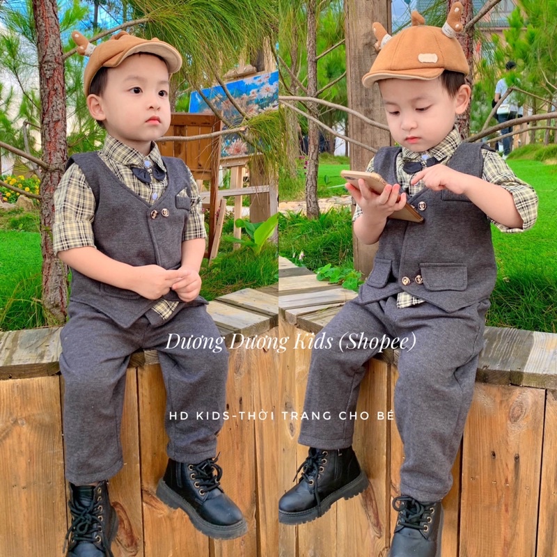 Set 3 chi tiết vest gile công tử bé trai áo sơ mi, bộ đồ vest nhí