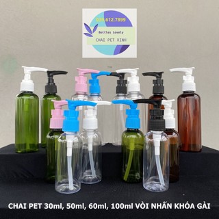 Chai pet nhựa vòi nhấn khóa gài dung tích 30ml, 50ml, 60ml, 100ml