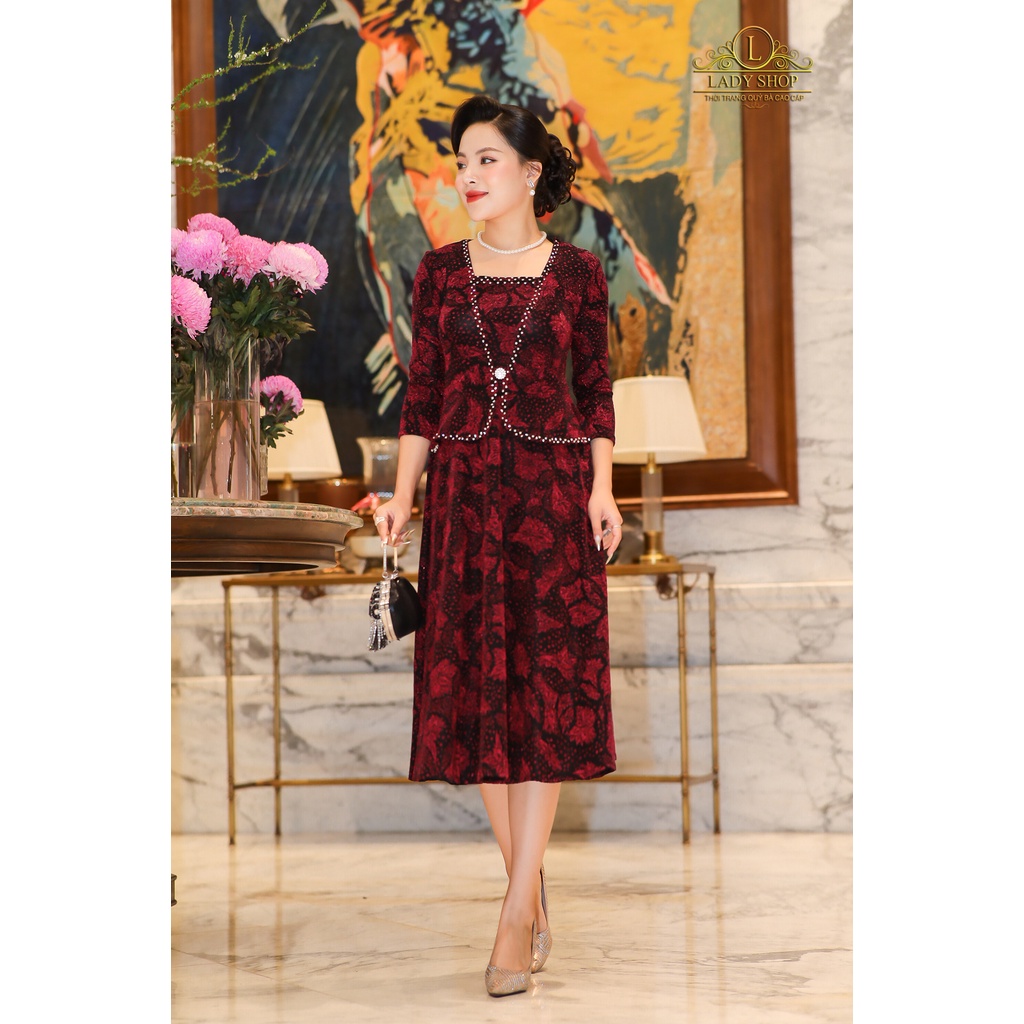Đầm Peplum nhũ hoa kết thủ công Ladyshop thời trang trung niên cao cấp T24