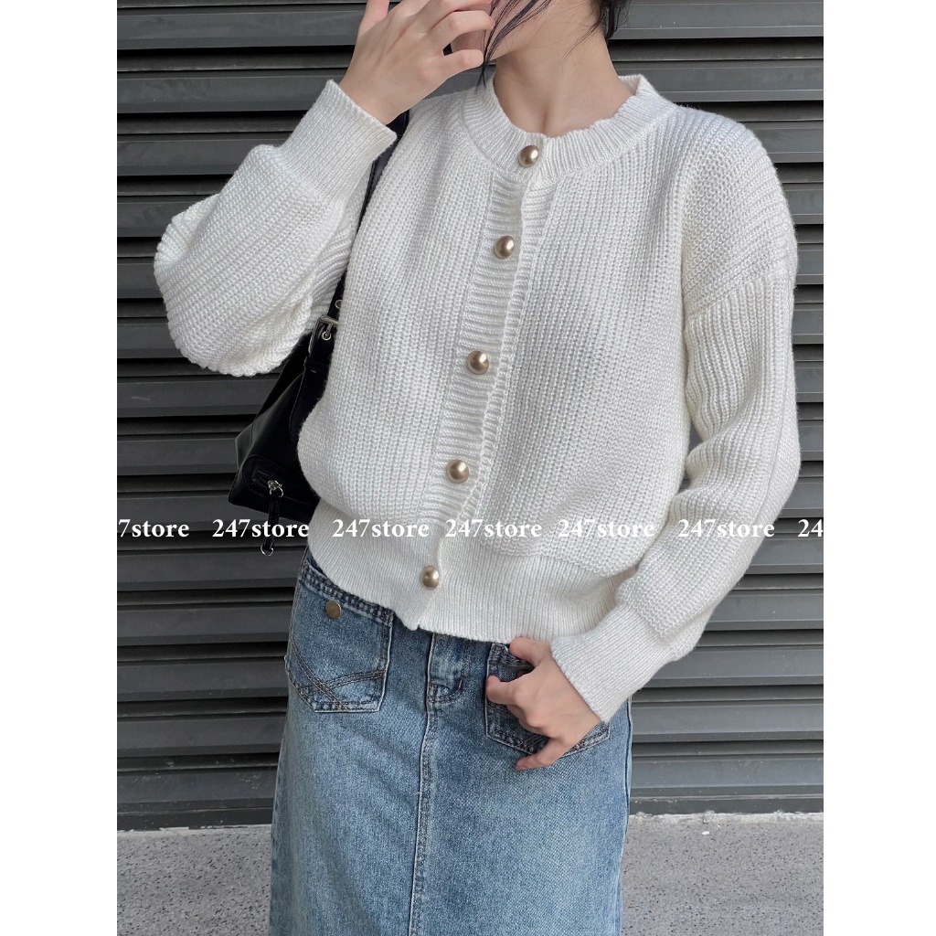 Áo len cardigan trơn form rộng cúc đồng mã Cardigankhuyvang6655_P13k24