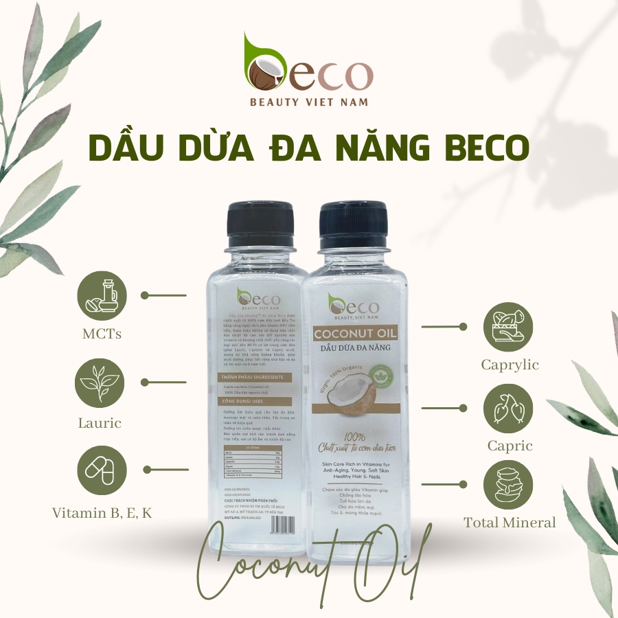 Dầu dừa đa năng Coconut Oil giúp dưỡng ẩm cho da khô, dưỡng tóc, dùng massage mặt và body