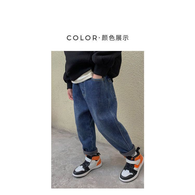 Quần Jean Lót Lông Cừu Dày Dặn Phong Cách Phương Tây Mẫu Mới 2022 Thời Trang Thu Đông Cho Bé Trai