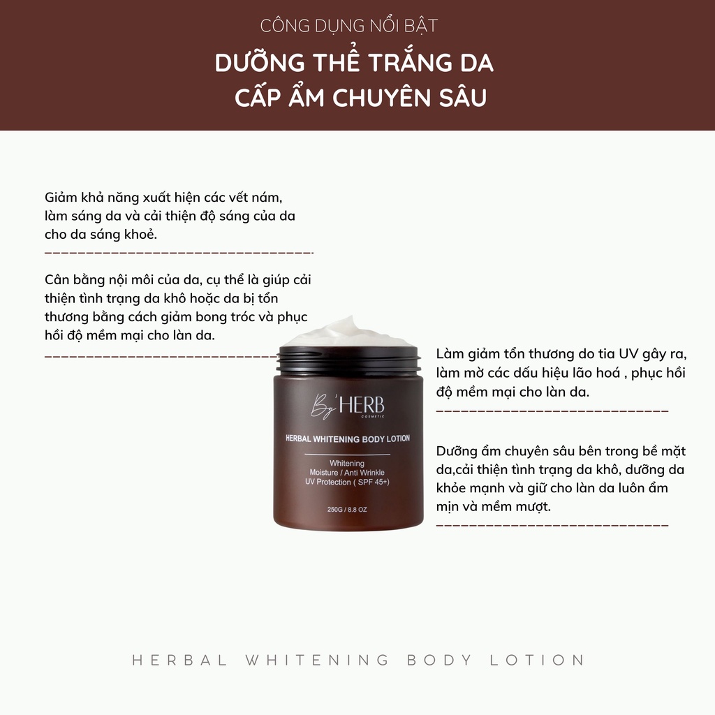 Combo Dưỡng Trắng Da Body Herbal Whitening Body Lotion 250g và Dầu Dưỡng Da Body Oil Bha By'HERB 250ml