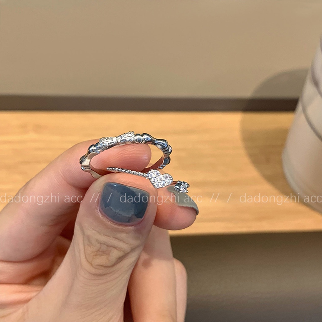 Nhẫn Hở Đính Đá Zircon Hình Cây Tre Đơn Giản Dễ Phối Đồ Có Thể Điều Chỉnh Cho Nữ