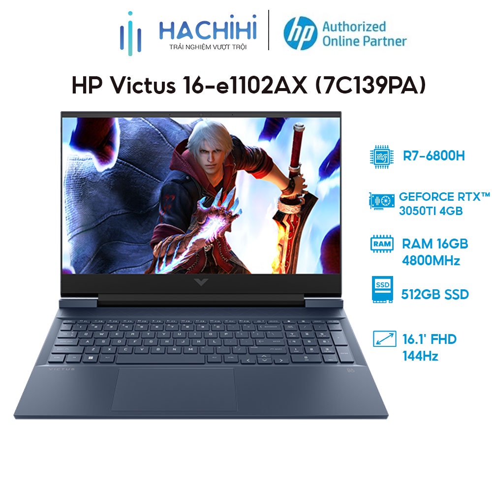 Laptop HP Victus 16-e1102AX (7C139PA) (R7-6800H | 16GB | 512GB | GeForce RTX™ 3050Ti 4GB | 16.1' FHD 144Hz | Win 11)