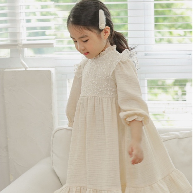 Váy bé gái Sora.bébé Ceclie Dress chất liệu muslin phối ren thêu hoa cao cấp