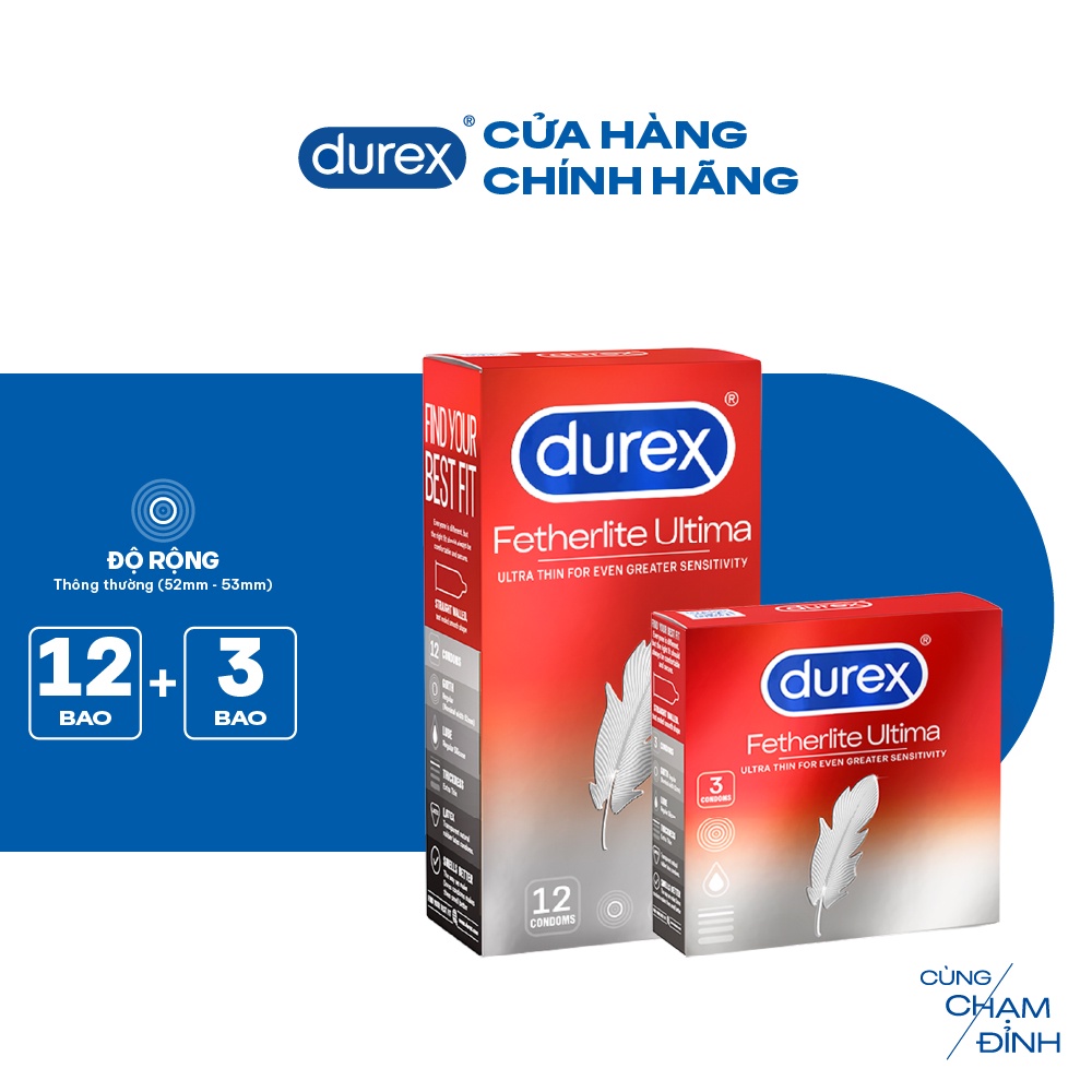 Bộ bao cao su Durex Fetherlite Ultima siêu mỏng, size 52mm, 1 hộp 12 bao và 1 hộp 3 bao