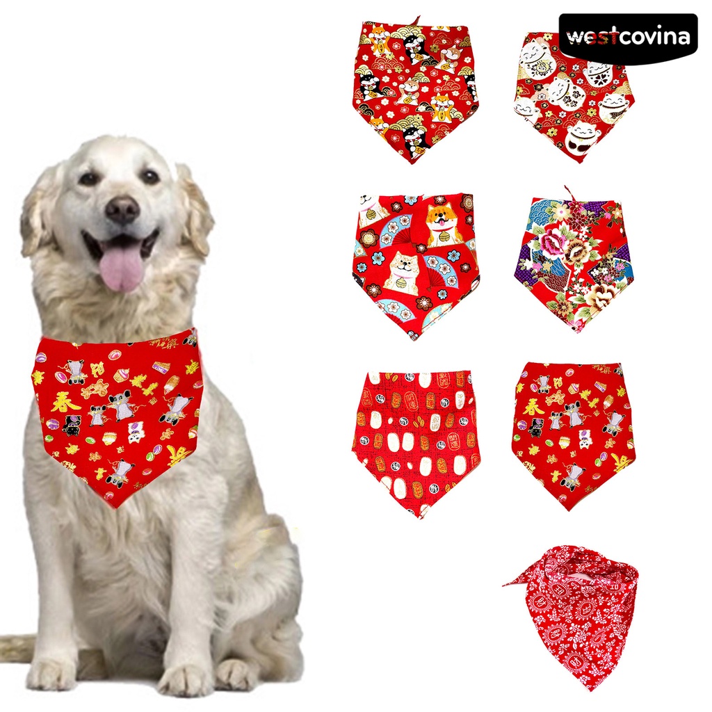 [COD]♘Yếm Đeo Cổ Hình Tam Giác In Họa Tiết Mừng Năm Mới Có Thể Điều Chỉnh Cho Thú Cưng