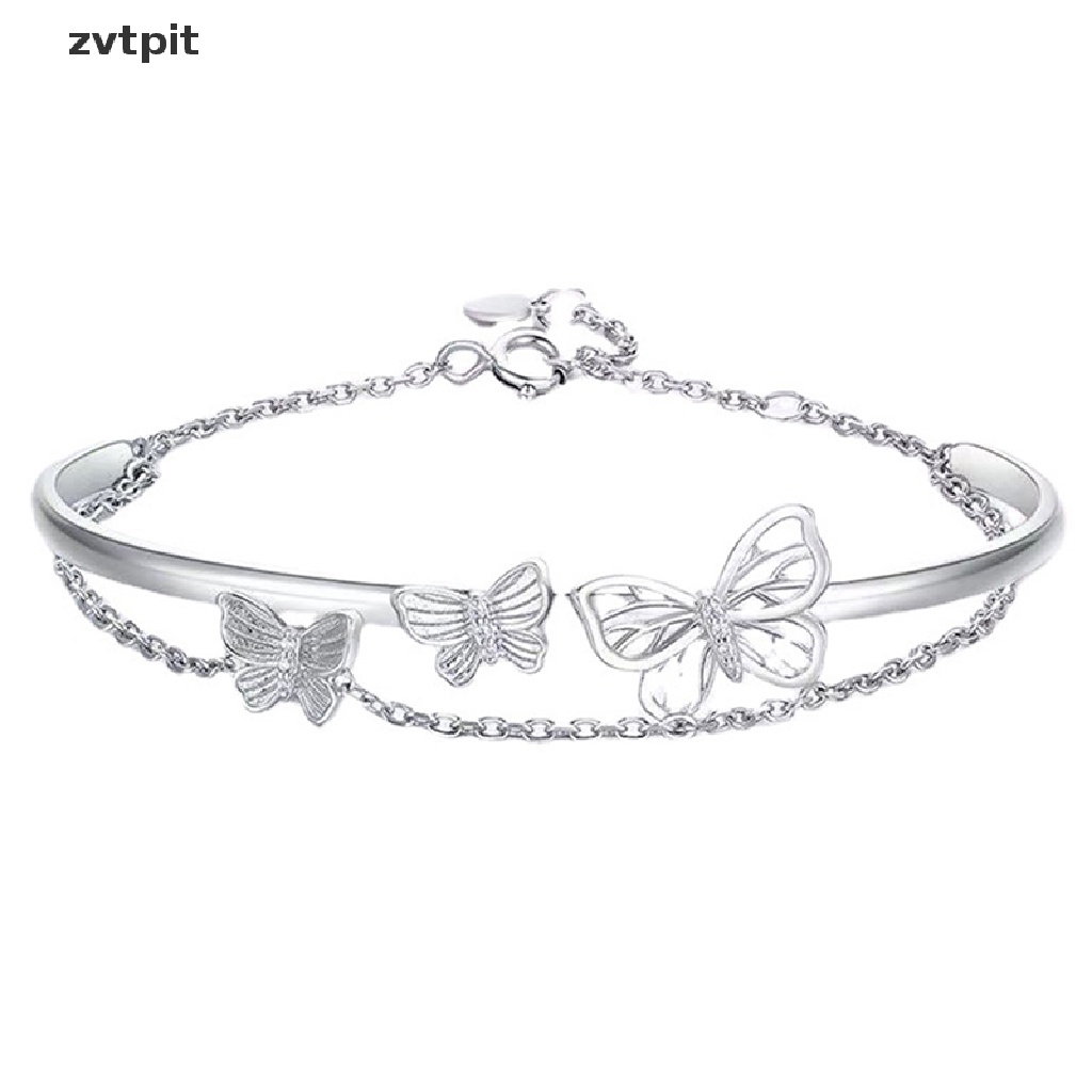 Vòng Đeo Tay Hai Lớp Dạng Mở Hình Bướm Lấp Lánh Có Thể Điều Chỉnh Cho Nữ