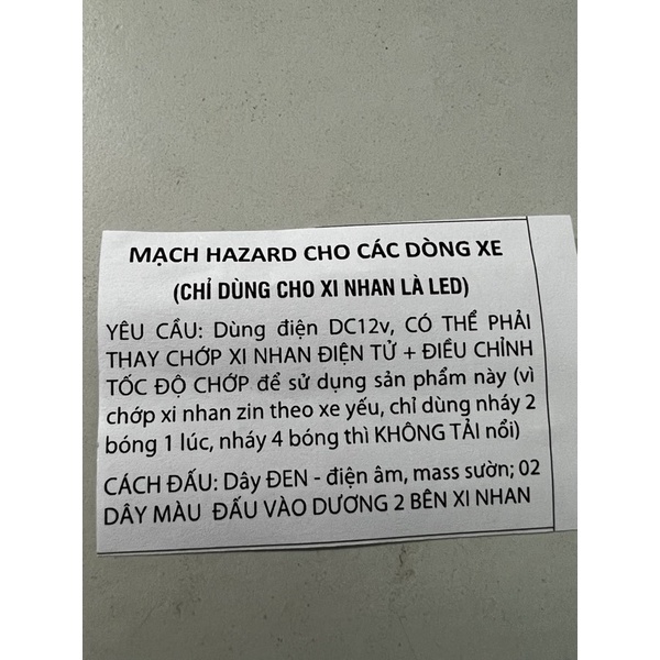 Mạch hazard chớp 4 xi nhan cho mọi dòng xe máy